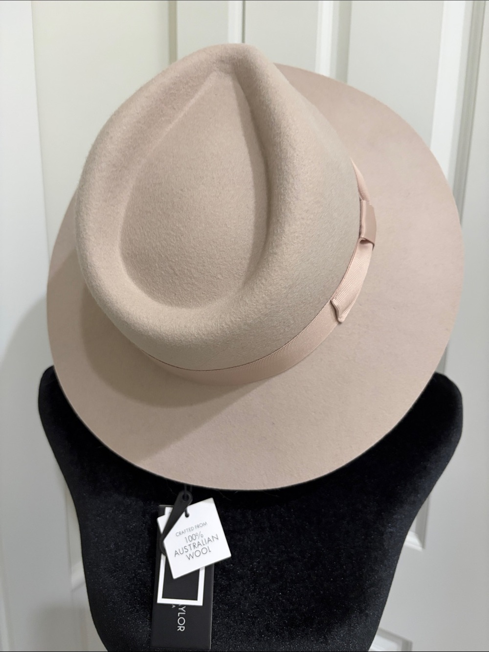 Morgan & Taylor Blush Cream Wool Fedora with Grosgrain Band  NWT